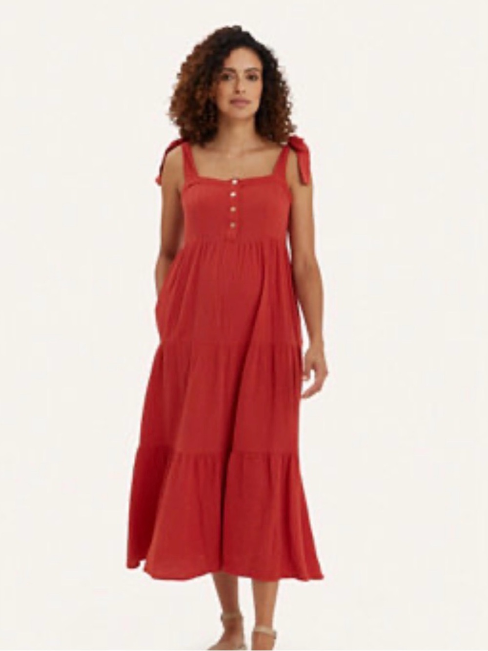 NOM Maternity Alise Dress Small Coral Nursing Tiered Midi Dress